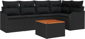 vidaXL Kerti Kanapé Szett párnával 6 pcs Fekete polirattan