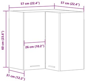 vidaXL Függőleges Sarokszekrény - Fekete Tölgy - 57 x 57 x 60 cm - Mérnöki fából készült