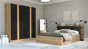 Fekete-natúr színű ruhásszekrény tölgyfa dekorral 180x197,5x53 cm Dennis – Marckeric