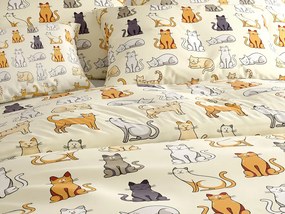 Krepp ágynemű COLORED CATS POLY krém színű Ágyneműhuzat mérete: 70 x 90 cm | 140 x 200 cm