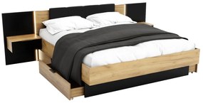 ARKADIA francia ágy + ágyrács + matrac BOHEMIA + éjjeli szekrények, 180x200, tölgy Kraft zlatý/fekete