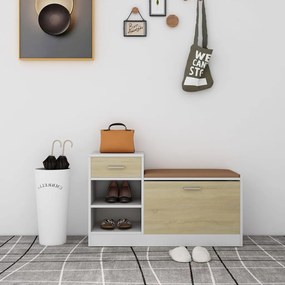 fehér és sonoma tölgy szerelt fa cipőtároló pad 94,5x31x57 cm