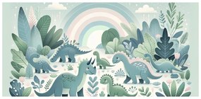 Kép dinoszaurusz táj pasztell szivárvány alatt