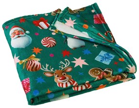 Zöld mikroplüss takaró karácsonyi mintával 130x170 cm Christmas Icons – Catherine Lansfield