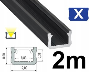 Alu Led Profil Szalagokhoz 12mm Keskeny Típus X Fekete 2M