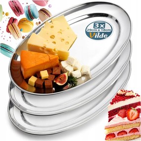 3x Acél tálaló tálca patera tálca snack 29cm