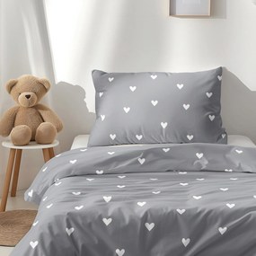 Goldea gyermek pamut ágyneműhuzat - szívecskék, szürke alapon 140 x 200 és 70 x 90 cm