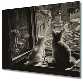 Üveg vágódeszka Macskák az ablakban 60x52 cm