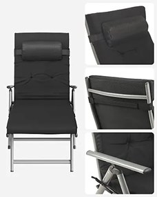 SONGMICS Napozóágy, 6 cm vastag matraccal, dönthető, max. terhelhetőség 150 kg, fekete