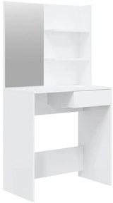 Magasfényű fehér fésülködőasztal tükörrel 74,5 x 40 x 141 cm
