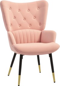 HOMCOM Egyszemélyes Fotel - Bélelt Plüss Kárpitozás Magas Háttámlával és Acél Lábakkal - Modern Stílus 68x72x103 cm Rózsaszín | Aosom