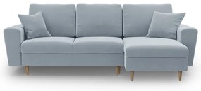 Világoskék bársony kinyitható tárolóhelyes sarokkanapé Kyoto – Cosmopolitan Design