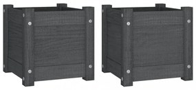 2 db szürke tömör fenyőfa kerti virágtartó 31 x 31 x 31 cm