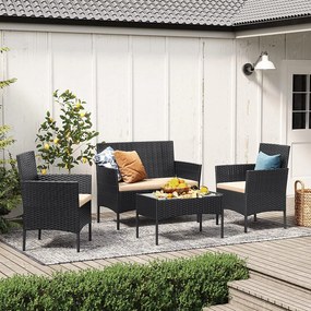 Kerti ülőgarnitúra, polyrattan, fekete és taupe, 58 x 49 x 85 cm