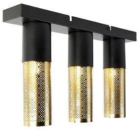 Ipari mennyezeti lámpa fekete arannyal, hosszúkás 3 lámpás - Raspi