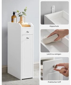 VASAGLE kis fürdőszobai szekrény, álló tárolószekrény kis helyiségekbe, fehér színben