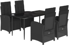 vidaXL 5 részes fekete polyrattan kerti étkezőgarnitúra párnákkal