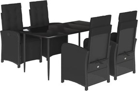 vidaXL 5 részes fekete polyrattan kerti étkezőgarnitúra párnákkal