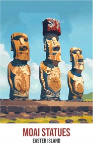Poszter 20,5x28,4 cm Moai szobrok, Húsvét-sziget