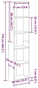 kézműves tölgy szerelt fa könyvespolc 40 x 24 x 176 cm