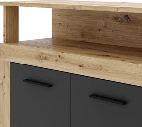 Komód 190 cm méretben, artisan tölgy/fekete színben BLAGO