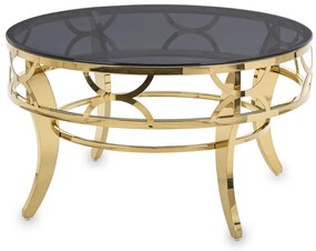 Design dohányzóasztal arany fém vázzal, füstüveg lappal 46x80x80cm
