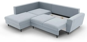 Világoskék bársony kinyitható tárolóhelyes sarokkanapé (bal oldali-L alakú) Kyoto – Cosmopolitan Design