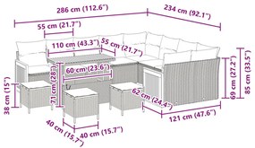 13 Darabból álló Kerti Kanapé Készlet Párnákkal Fekete Poli Rattan Akácia, 4 Darabból álló Kerti Étkező Készlet Párnákkal Fekete Poli Rattan Akácia, 2-Fős Kerti Kanapé Párnákkal Fekete Poli Rattan