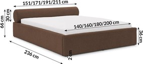 Barna kárpitozott ágyneműtartós franciaágy ágyráccsal 200x200 cm Cille – Ropez