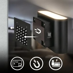 Briloner 3878015 - LED újratölthető fali lámpa érzékelővel CHAT LED/3W/5V 2000 mAh fekete