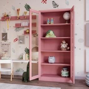 Vitrines szekrény AMELIA, 900 x 1850 x 400 mm, Fresh Style: púderrózsaszín