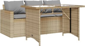 vidaXL 2 részes bézs polyrattan kerti étkezőgarnitúra párnákkal