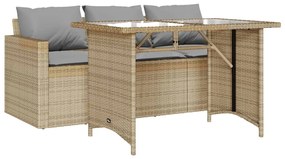 vidaXL 2 részes bézs polyrattan kerti étkezőgarnitúra párnákkal