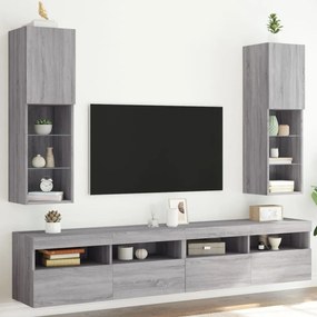 2 db szürke sonoma TV-szekrény LED-ekkel 30,5 x 30 x 102 cm