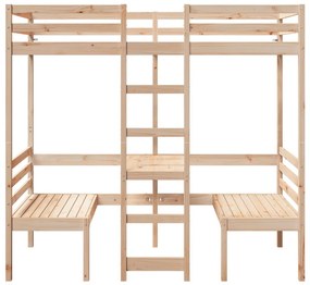 tömör fenyő galériaágy-keret asztallal és székekkel 90 x 175 cm