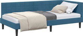 vidaXL Sarokágy keret fejtámlával Kék 90 cm x 200 cm Bársony
