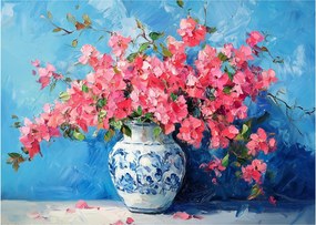 Üveg kép - Váza rózsaszín virágokkal (70x50 cm)