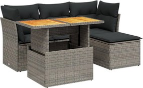 vidaXL 6 részes szürke polyrattan kerti ülőgarnitúra párnákkal