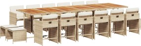 vidaXL 17 részes bézs polyrattan kerti étkezőgarnitúra párnákkal