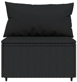 2 db fekete polyrattan kerti középső kanapé párnákkal