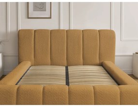 Mustársárga kárpitozott ágyneműtartós franciaágy ágyráccsal 140x190 cm Denali – Bobochic Paris