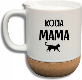 Fehér Bögre Fedéllel És Parafa Aljjal Macska Mama Ajándék