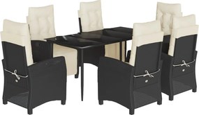 vidaXL 7 részes fekete polyrattan kerti étkezőgarnitúra párnával