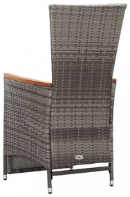 2 db szürke dönthető háttámlás polyrattan kerti szék párnával