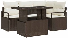 vidaXL Kerti Kanapé Szett párnával tárolóval 5 pcs Barna Poli rattan