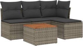 vidaXL 5 részes szürke polyrattan kerti ülőgarnitúra párnákkal