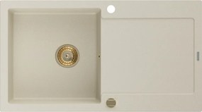 Mexen Leo gránit mosogató egykamrás csepegtetővel 900 x 500 mm, bézs, arany szifon - 6501901010-69-G