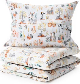 Pamut ágynemű bölcsőhöz HAPPY FARM fehér Ágyneműhuzat mérete: 45 x 65 cm | 90 x 135 cm