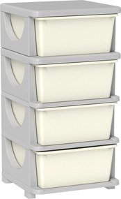 HOMCOM Gyerek Szekrény Fiókokkal Tárolóhely Szórakoztató Doboz Négy Szinten Gyermekek Szobájába 3-6 Éveseknek Krémfehér 37 x 37 x 76 cm | Aosom
