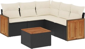 vidaXL 6 részes fekete polyrattan kerti ülőgarnitúra párnákkal